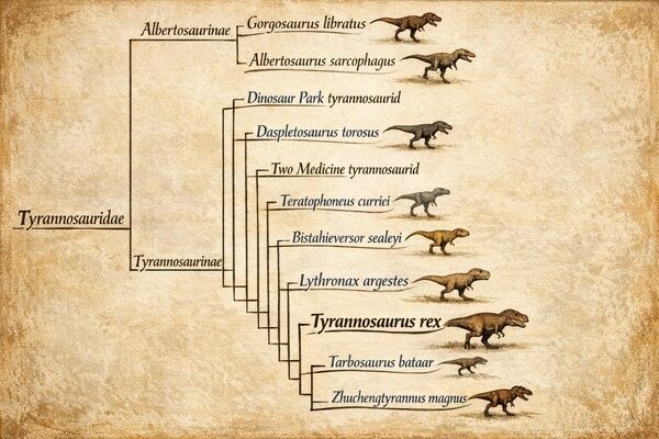 Cladogram of Tyrannosauridae based on the phylogenetic analysis conducted by Loewen and colleagues in 2013